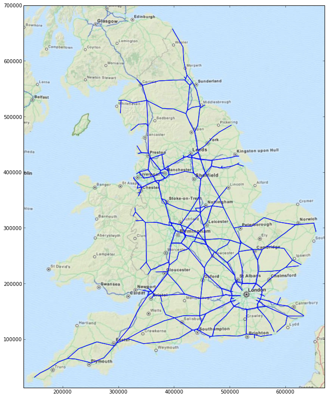 England's roads with a base map