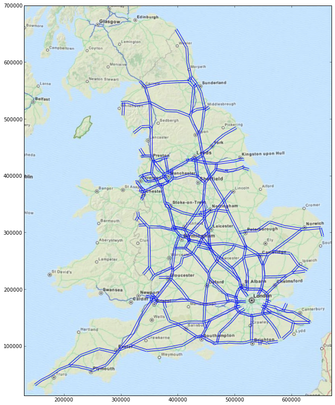 England's road network with overlapping roads offset