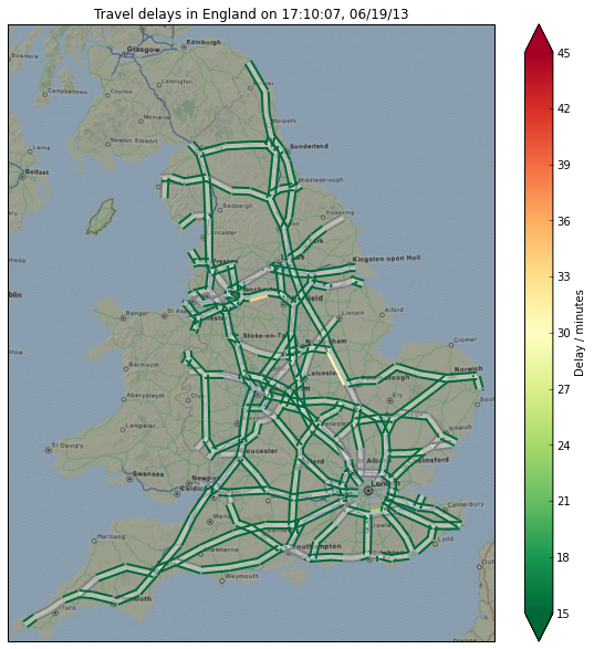 England's road network with journey delays